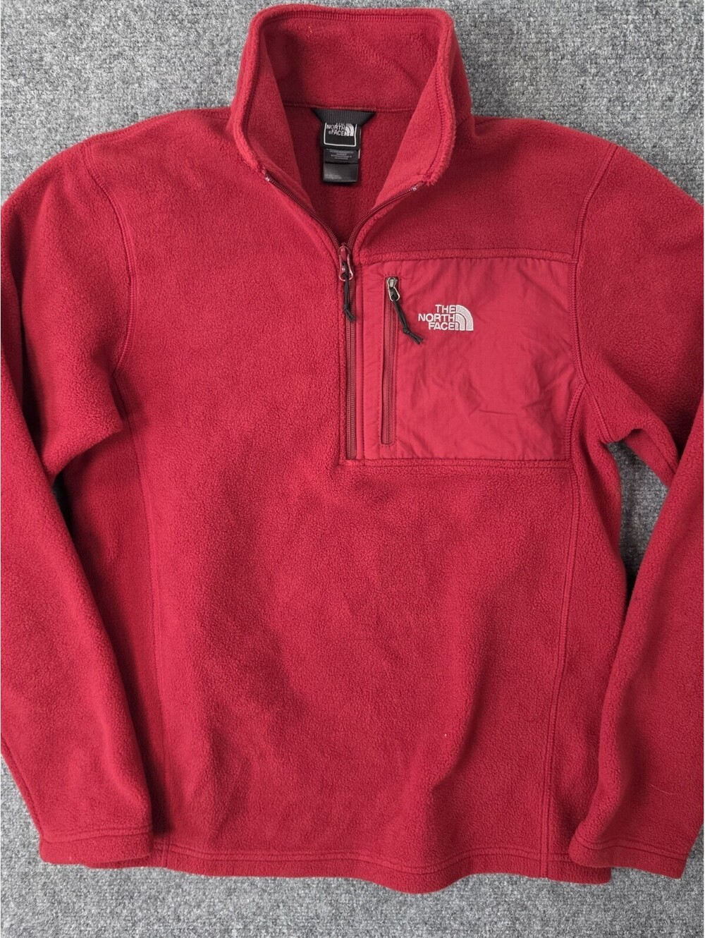 The North Face Men's Small Red Fleece 1/4 Zip Pullover Chest Pocket Outdoor